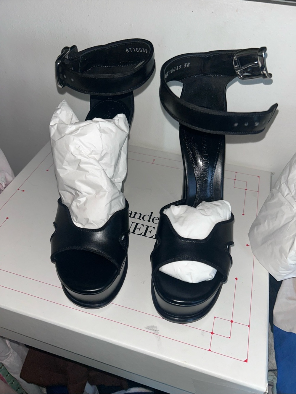 Alexander McQueen Black Leather Ankle-Strap Platform Heels